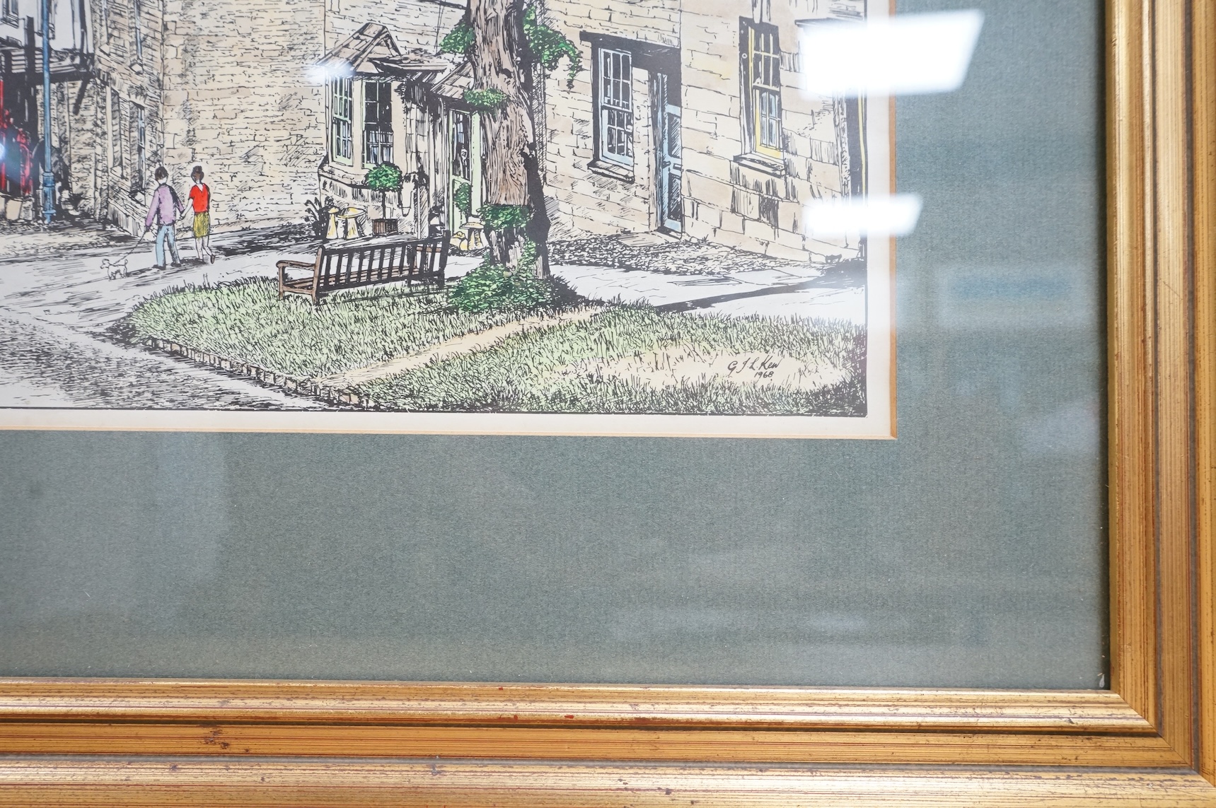 After G. J. L. Kew, Burford High Street, colour print, signed in the plate, 33 x 60cm